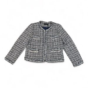 STELLA + LORENZO Tweed Navy White Pearl Rhinestone Embellished Blazer Medium‎ M